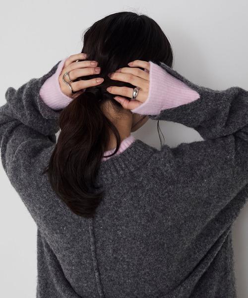 撞色假兩件寬鬆針織上衣 