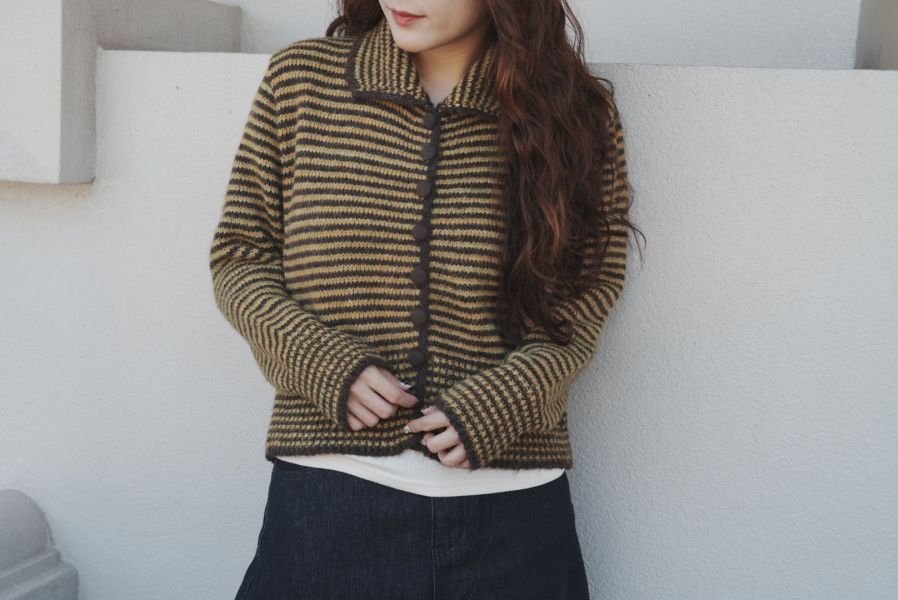 條紋Q彈針織外套 