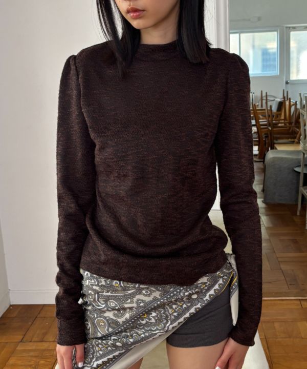 提花小高領薄長T 