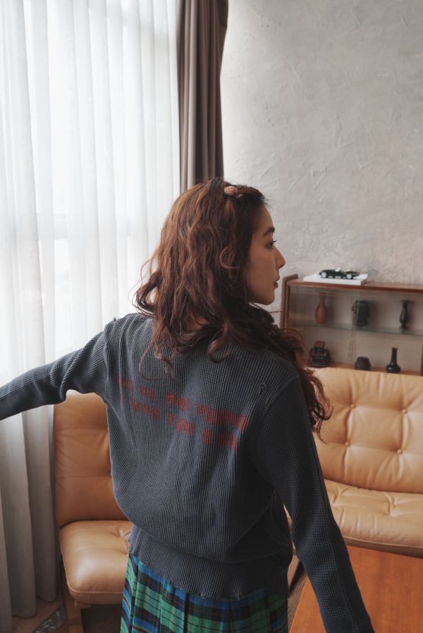 做舊破損華夫格彈性長T 