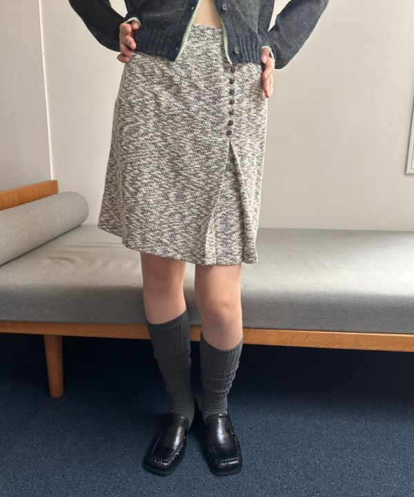 提花多釦及膝裙 