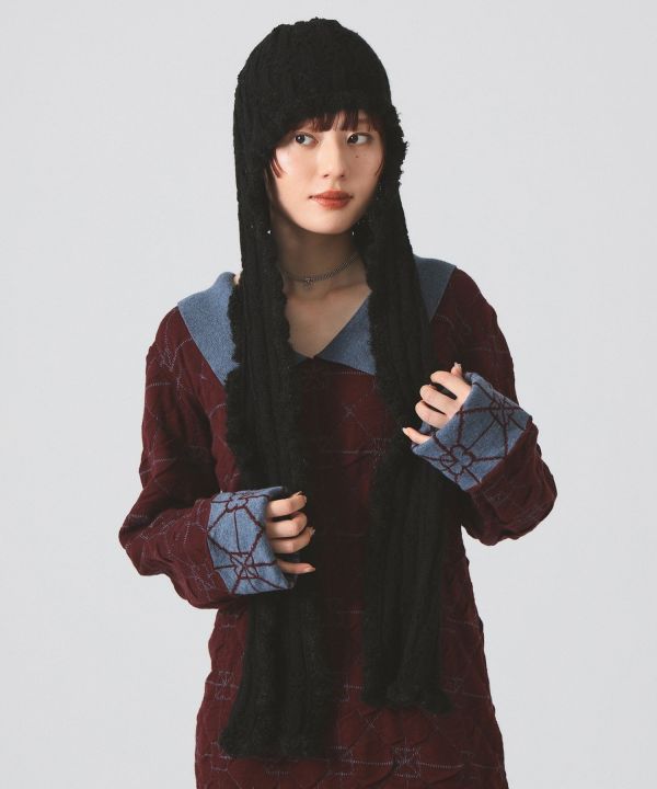 RAY BEAMS荷葉邊連帽圍巾 