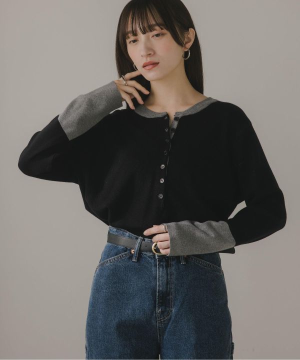 撞色排扣針織上衣 