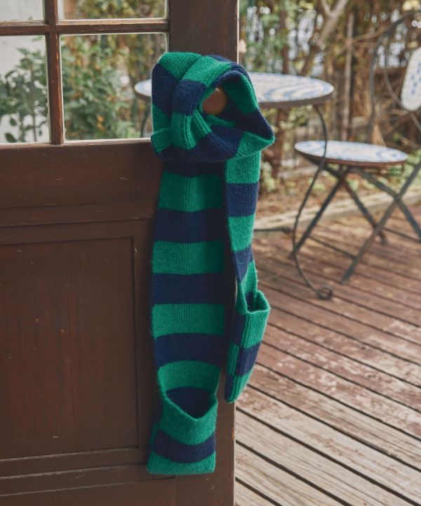 條紋口袋長圍巾 