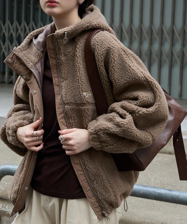 Penny's 狐狸刺繡抽繩毛毛外套 