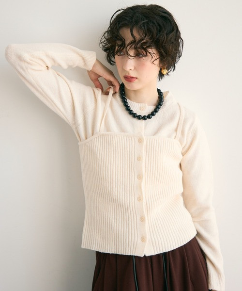 圓領針織外套+羅紋背心 