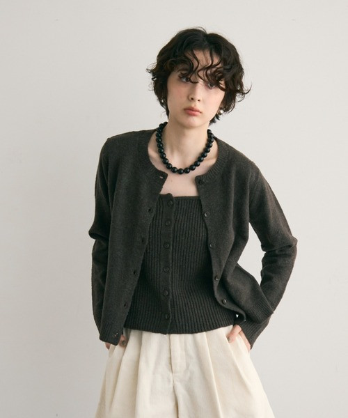 圓領針織外套+羅紋背心 