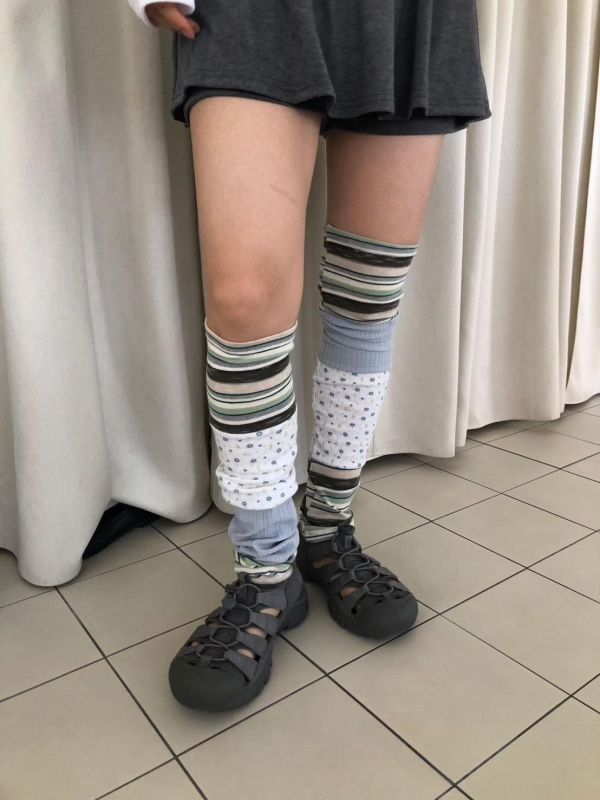 條紋小花撞色 2WAY 襪套 