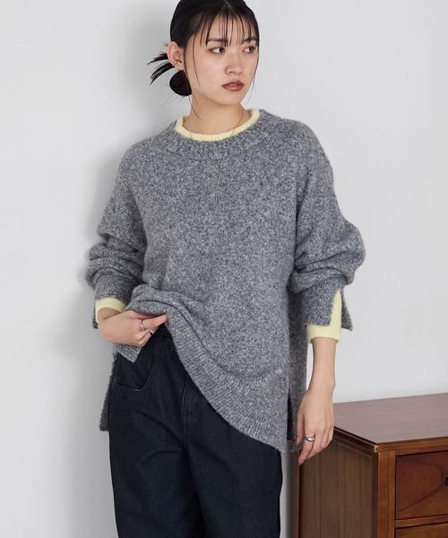 撞色假兩件寬鬆針織上衣 