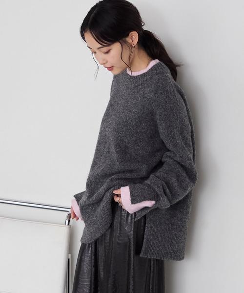 撞色假兩件寬鬆針織上衣 