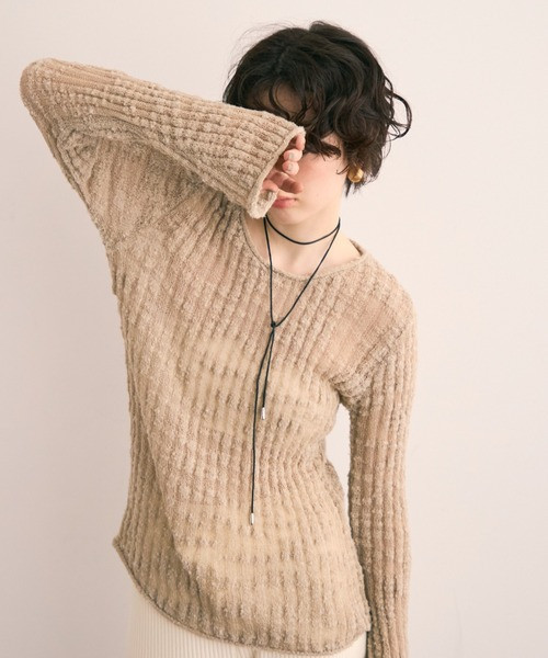 竹節透紗針織上衣 