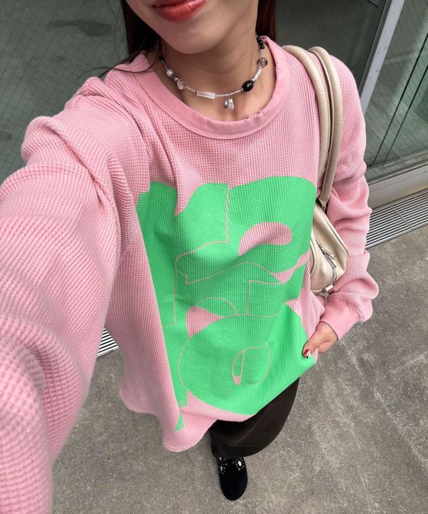 復古印花華夫格長T 