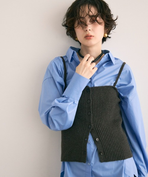 圓領針織外套+羅紋背心 