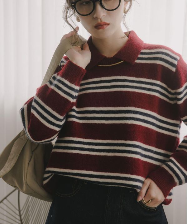 條紋小領毛衣 