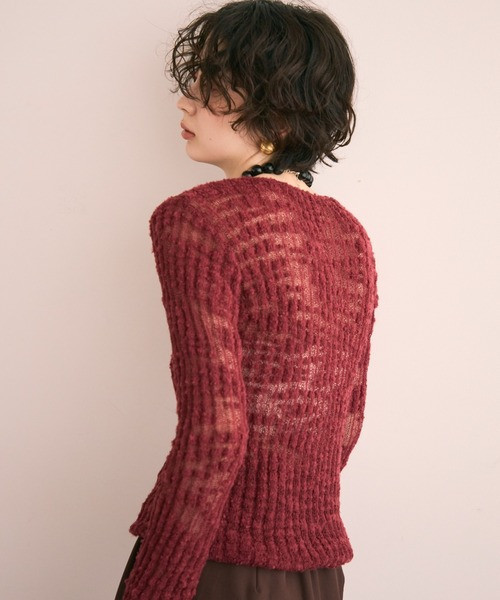 竹節透紗針織上衣 