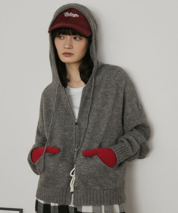 雙拉鍊針織連帽外套 