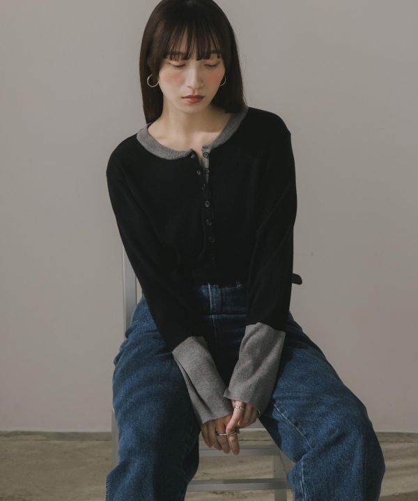 撞色排扣針織上衣 