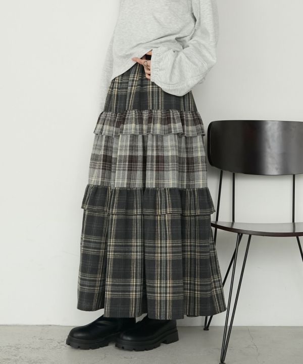 法蘭絨格紋蛋糕裙 