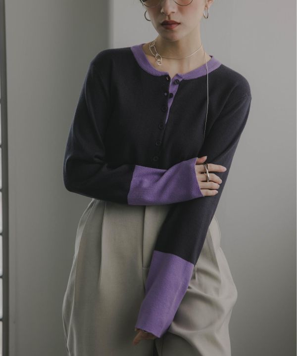 撞色排扣針織上衣 