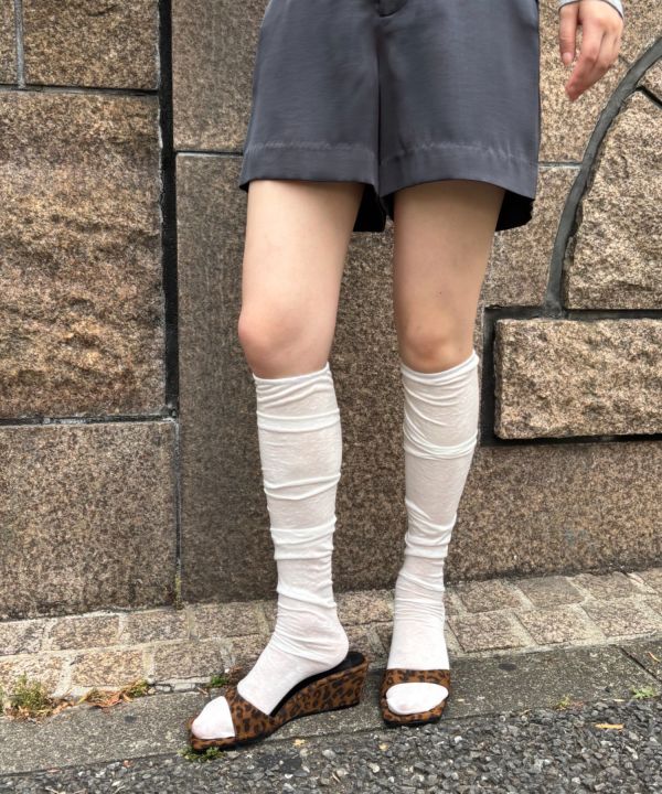 皺摺微透小腿襪 