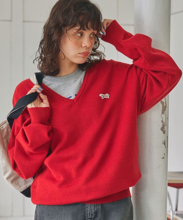 Penny's 狐狸刺繡 V 領針織套頭衫 