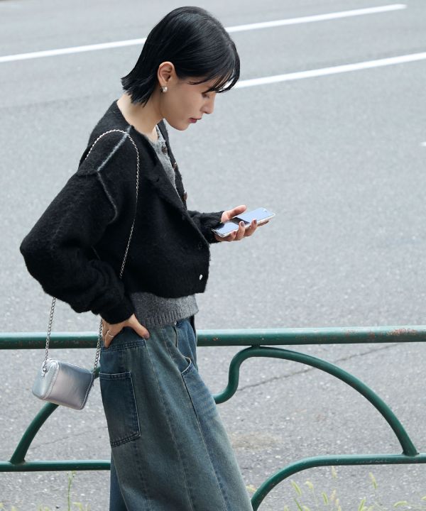 混色拉絨疊層針織開襟衫 