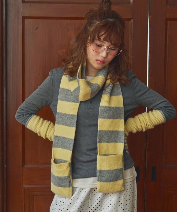 條紋口袋長圍巾 