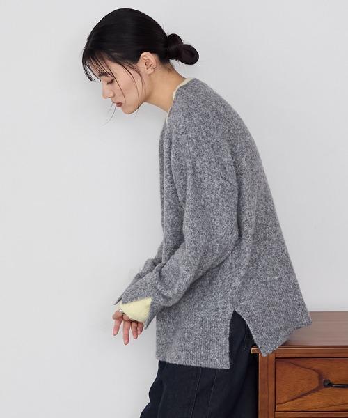 撞色假兩件寬鬆針織上衣 