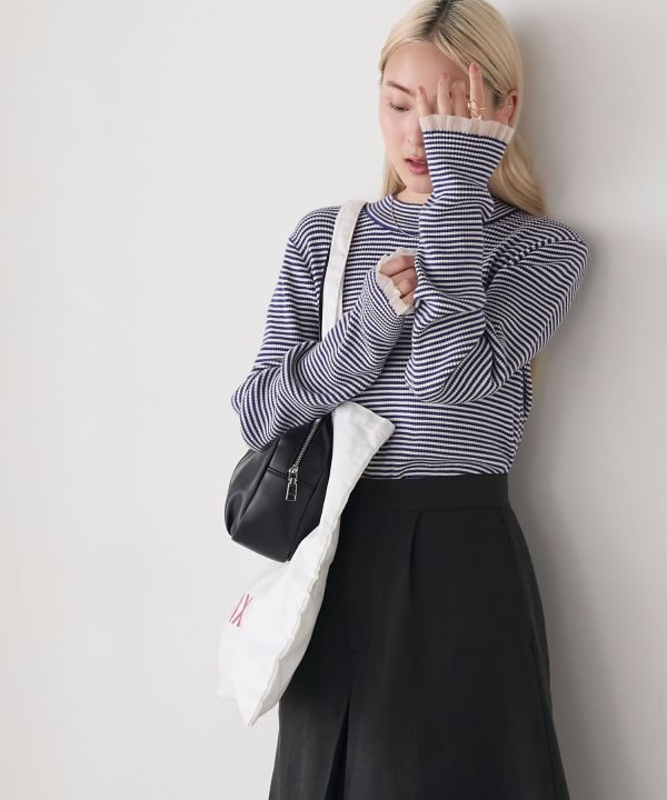 薄紗荷葉邊袖口羅紋針織套頭衫 