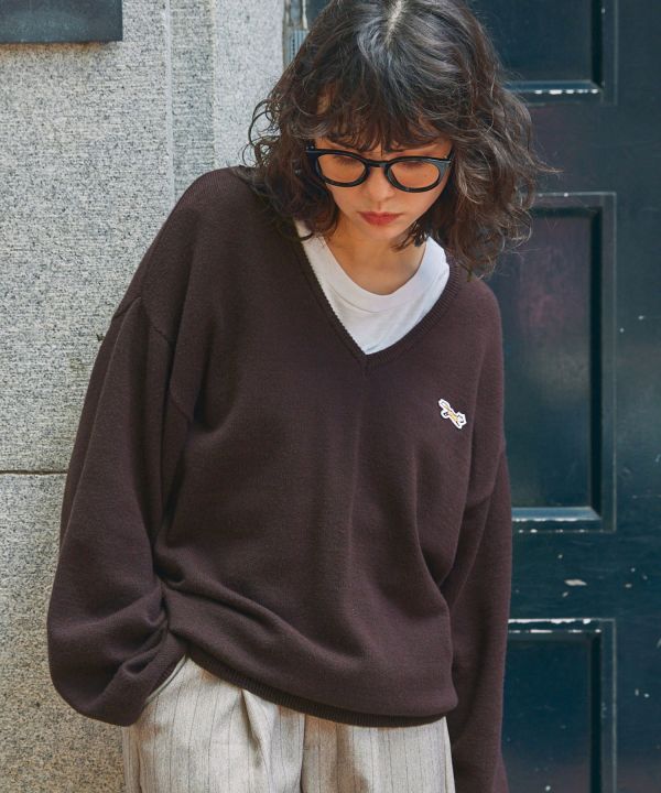 Penny's 狐狸刺繡 V 領針織套頭衫 