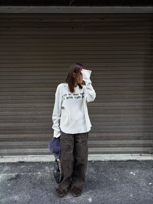 做舊破損華夫格彈性長T 