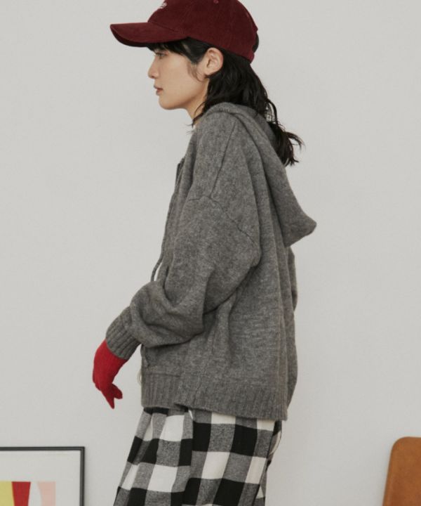 雙拉鍊針織連帽外套 