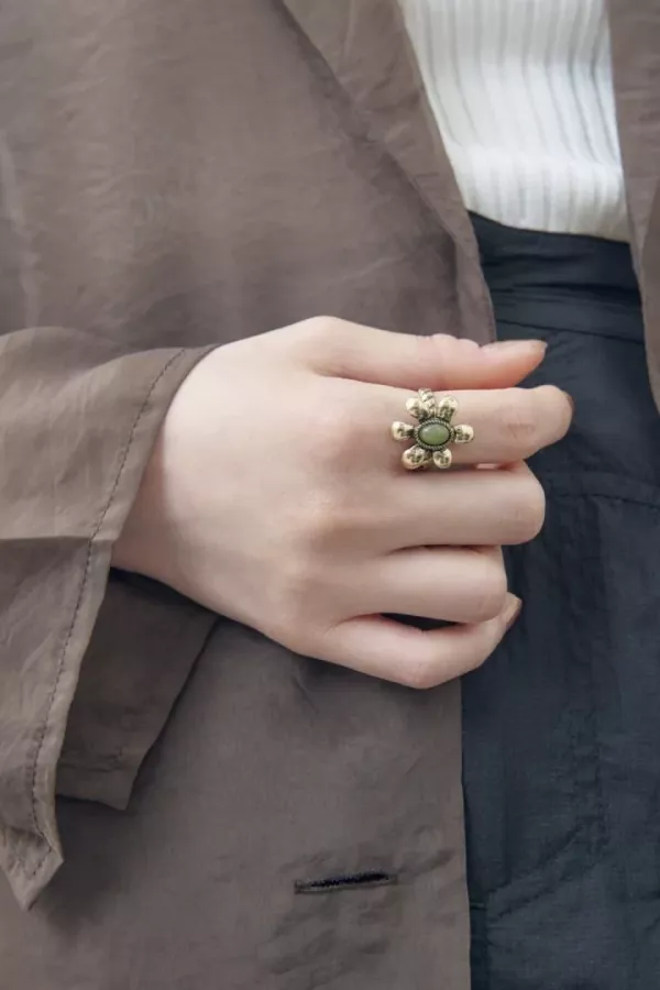 復古彩色寶石花朵戒指 