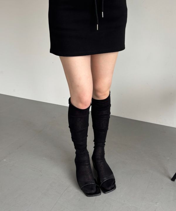 皺摺微透小腿襪 