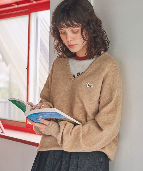 Penny's 狐狸刺繡 V 領針織套頭衫 