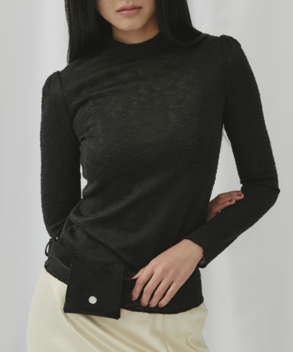 提花小高領薄長T 