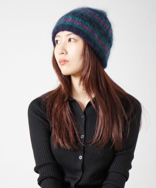 馬海毛條紋針織毛帽 Mohair Border Knit Cap 