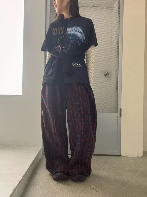 設計師檔口 格紋鬆緊氣球褲 