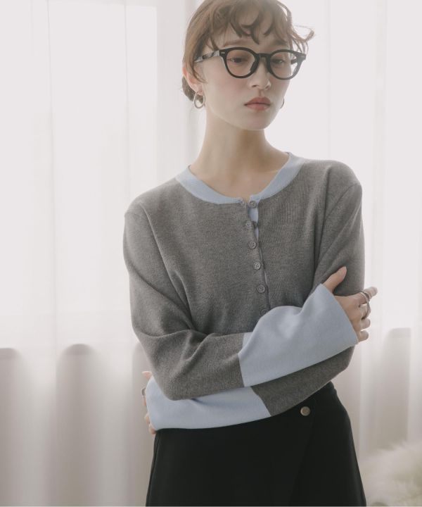 撞色排扣針織上衣 