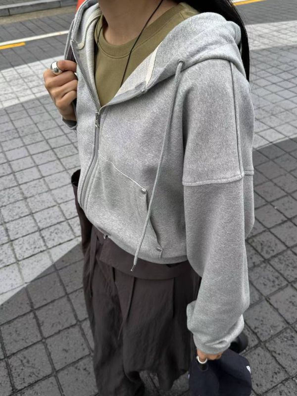 雙開拉鍊短版連帽外套 