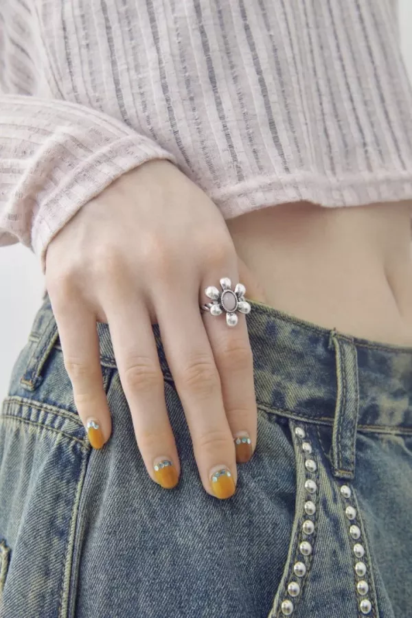 復古彩色寶石花朵戒指 