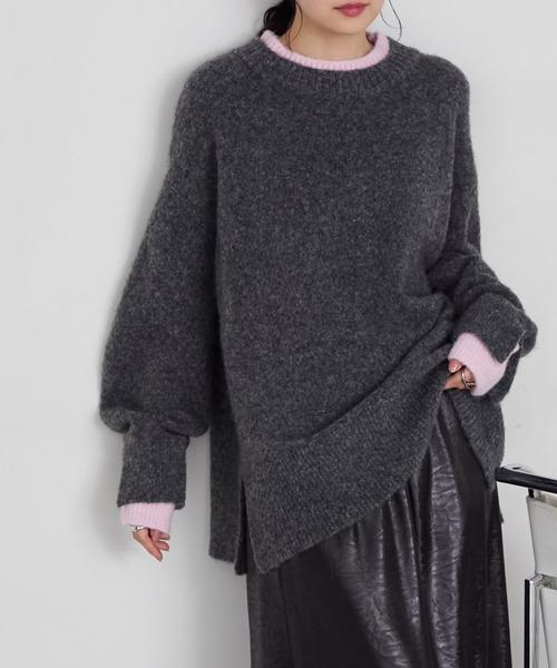 撞色假兩件寬鬆針織上衣 