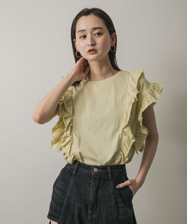 皺摺小飛袖上衣 