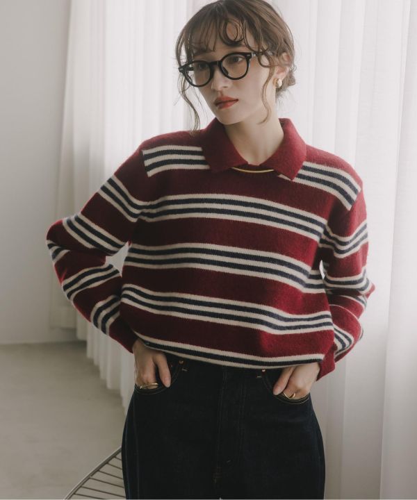 條紋小領毛衣 