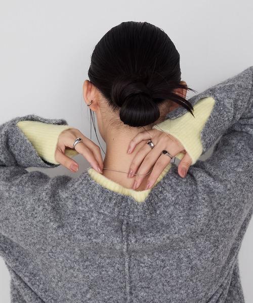 撞色假兩件寬鬆針織上衣 