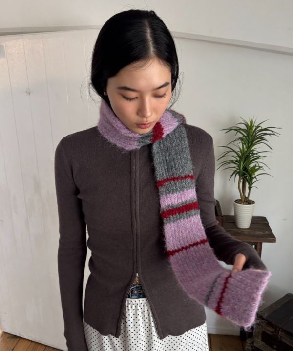 撞色針織圍巾 