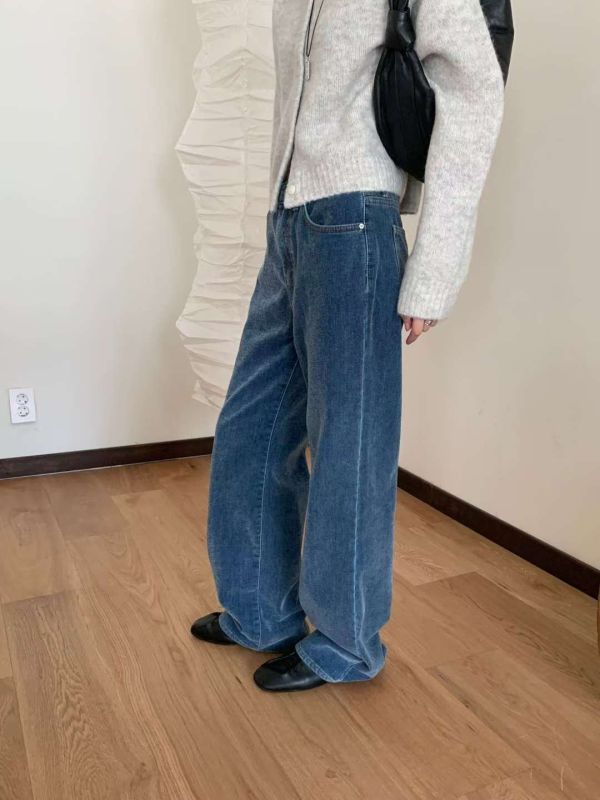 抓絨霧藍直筒褲 