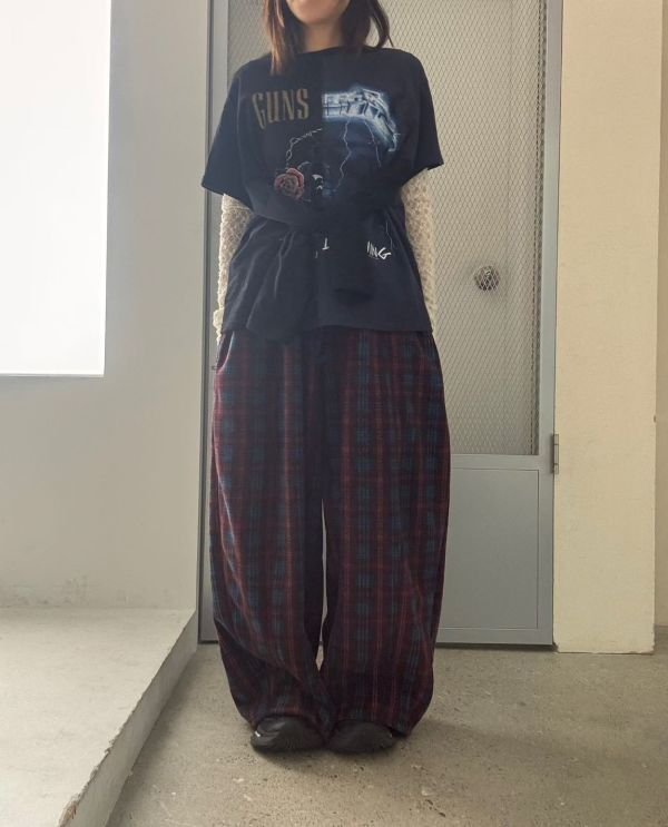 設計師檔口 格紋鬆緊氣球褲 