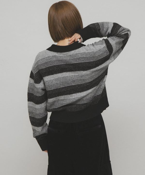 漸層條紋開襟衫 