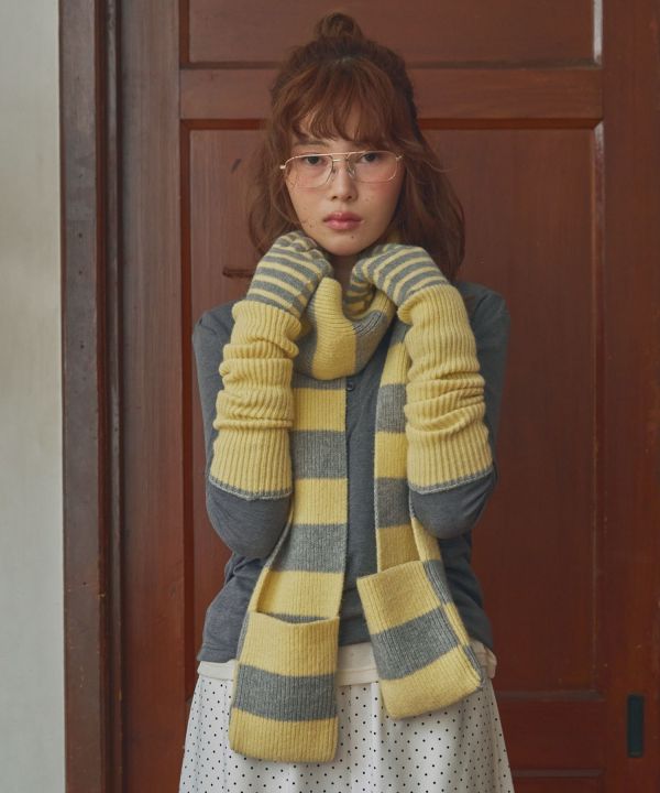 條紋口袋長圍巾 